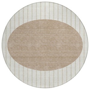 HomeRoots 5' Stylish Ivory and Brown Striped Washable Area Rug for Indoor and Outdoor Spaces, Easy Care 8' Round 597171