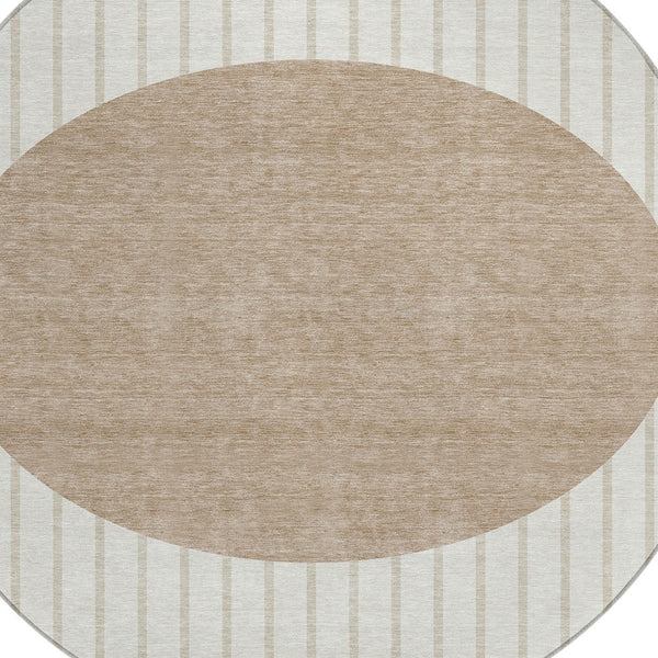Homeroots 3' Black And Beige Striped Washable Area Rug - Durable, Stylish Design For Indoor And Outdoor Use 8' Round Polyester 597171