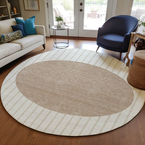 Homeroots 3' Black And Beige Striped Washable Area Rug - Durable, Stylish Design For Indoor And Outdoor Use 8' Round Polyester 597171
