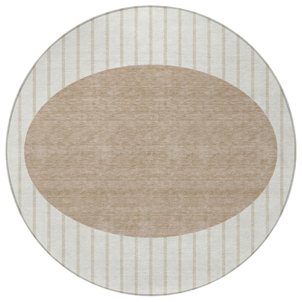 Homeroots 3' Black And Beige Striped Washable Area Rug - Durable, Stylish Design For Indoor And Outdoor Use 8' Round Polyester 597171
