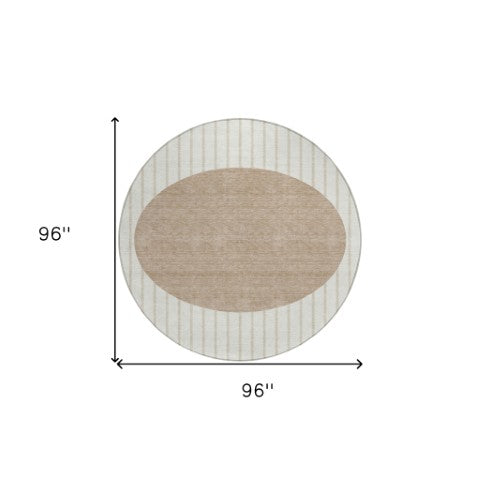 Homeroots 3' Black And Beige Striped Washable Area Rug - Durable, Stylish Design For Indoor And Outdoor Use 8' Round Polyester 597171