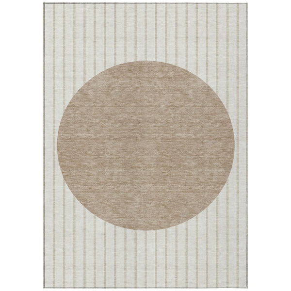 HomeRoots 5' Stylish Ivory and Brown Striped Washable Area Rug for Indoor and Outdoor Spaces, Easy Care 8' X 10' 597172
