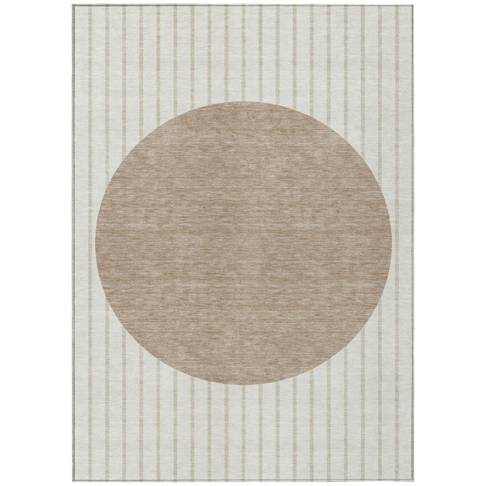 HomeRoots 9' X 12' Ivory and Brown Striped Washable Area Rug for Indoor/Outdoor Durability and Style 597173