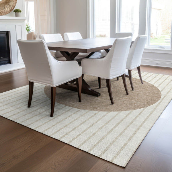 Homeroots 3' Black And Beige Striped Washable Area Rug - Durable, Stylish Design For Indoor And Outdoor Use 9' X 12' Polyester 597173