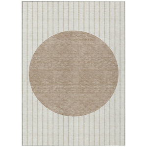 HomeRoots 5' Stylish Ivory and Brown Striped Washable Area Rug for Indoor and Outdoor Spaces, Easy Care 10' X 14' 597174