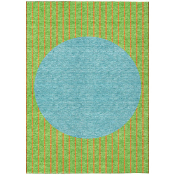 HomeRoots 5' Vibrant Lime Green and Blue Striped Indoor Outdoor Area Rug for Stylish Spaces and Easy Care 5' X 8' 597176