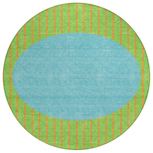 HomeRoots 5' Vibrant Lime Green and Blue Striped Indoor Outdoor Area Rug for Stylish Spaces and Easy Care 8' Round 597177
