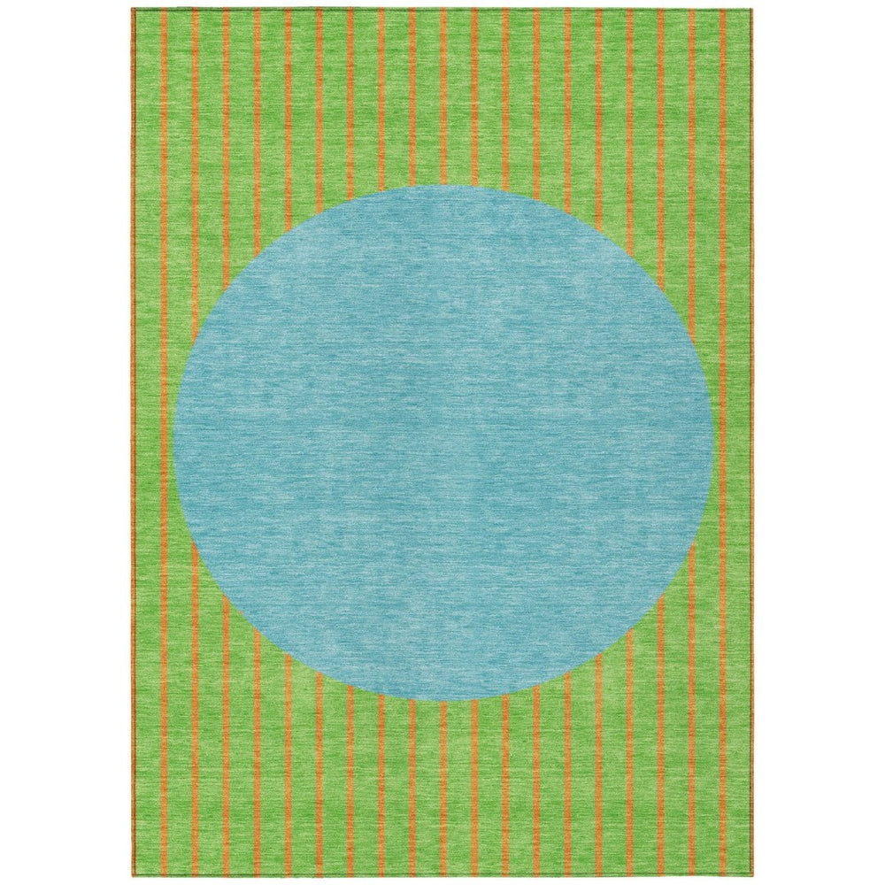 HomeRoots 9' Striped Indoor Outdoor Area Rug in Lime Green & Blue - Durable, Washable & Versatile for Any Space! 597179