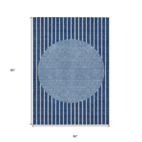 Homeroots 3' Black And Beige Striped Washable Area Rug - Durable, Stylish Design For Indoor And Outdoor Use 5' X 8' Polyester 597182