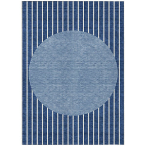 HomeRoots 5' Navy Blue and Gray Striped Washable Area Rug - Durable Indoor/Outdoor Decor for Every Space 8' X 10' 597184
