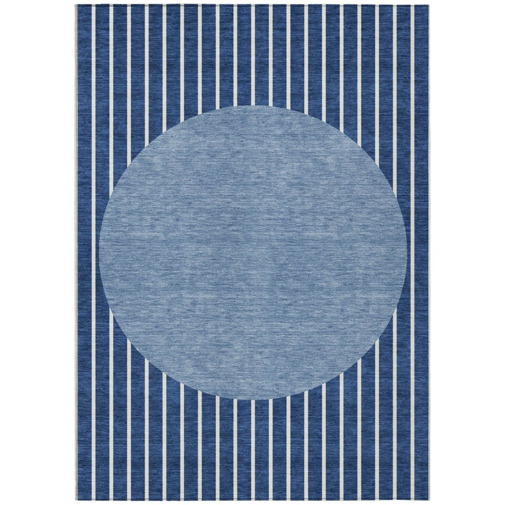 HomeRoots 9' X 12' Navy Blue and Gray Striped Area Rug - Stylish, Washable, Durable for Indoor & Outdoor Use 597185
