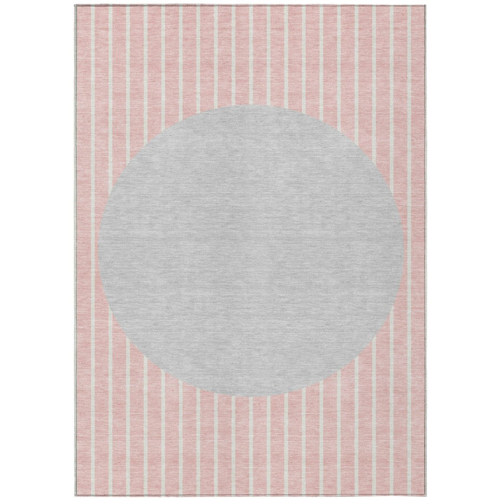 HomeRoots 5' Contemporary Pink and Silver Striped Indoor Outdoor Area Rug for Stylish Home and Patio Decor 5' X 8' 597188
