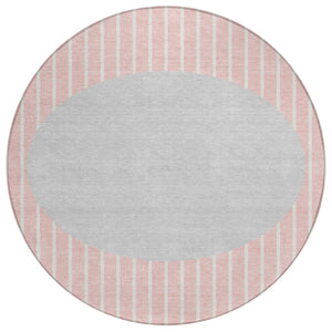 HomeRoots 5' Contemporary Pink and Silver Striped Indoor Outdoor Area Rug for Stylish Home and Patio Decor 8' Round 597189