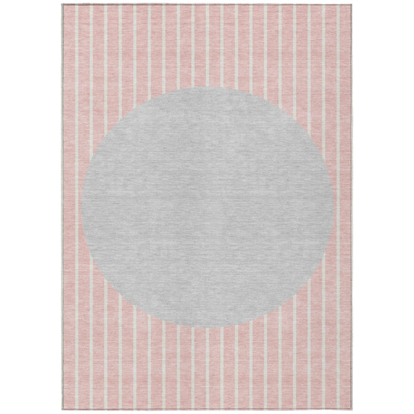 HomeRoots 5' Contemporary Pink and Silver Striped Indoor Outdoor Area Rug for Stylish Home and Patio Decor 10' X 14' 597192