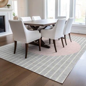 Homeroots 3' Black And Beige Striped Washable Area Rug - Durable, Stylish Design For Indoor And Outdoor Use 3' X 5' Polyester 597193