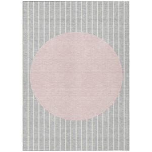 HomeRoots 5' Stylish Silver and Pink Striped Area Rug – Washable, Durable, Perfect for Indoor and Outdoor Spaces 8' X 10' 597196
