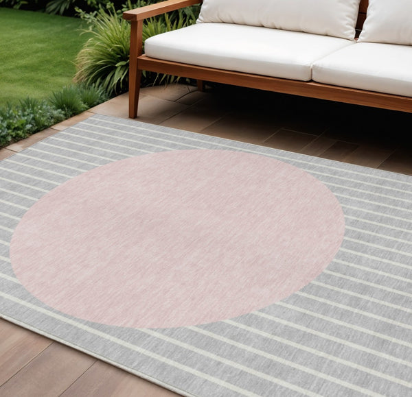 HomeRoots 5' Stylish Silver and Pink Striped Area Rug – Washable, Durable, Perfect for Indoor and Outdoor Spaces 10' X 14' 597198
