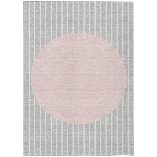 HomeRoots 5' Stylish Silver and Pink Striped Area Rug – Washable, Durable, Perfect for Indoor and Outdoor Spaces 10' X 14' 597198