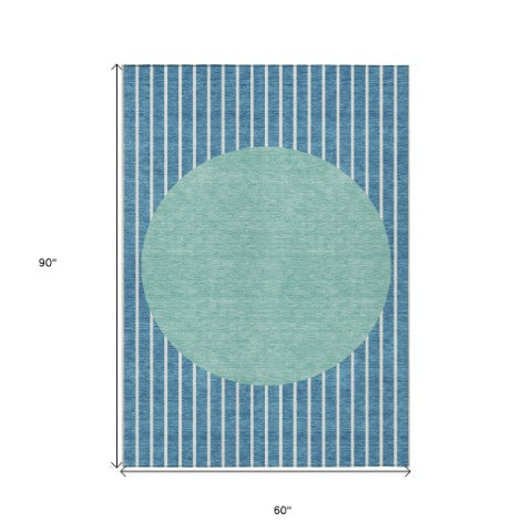 Homeroots 3' Black And Beige Striped Washable Area Rug - Durable, Stylish Design For Indoor And Outdoor Use 5' X 8' Polyester 597200