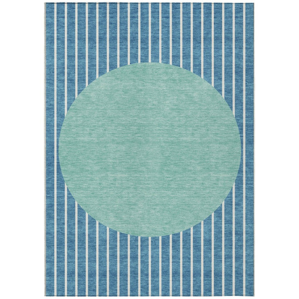 HomeRoots 5' Coastal-Inspired Teal Blue and Aqua Striped Washable Area Rug for Indoor Outdoor Use 5' X 8' 597200