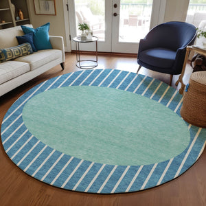 Homeroots 3' Black And Beige Striped Washable Area Rug - Durable, Stylish Design For Indoor And Outdoor Use 8' Round Polyester 597201