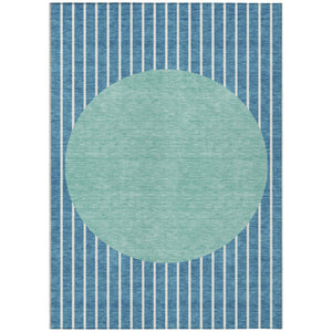 HomeRoots 5' Coastal-Inspired Teal Blue and Aqua Striped Washable Area Rug for Indoor Outdoor Use 8' X 10' 597202