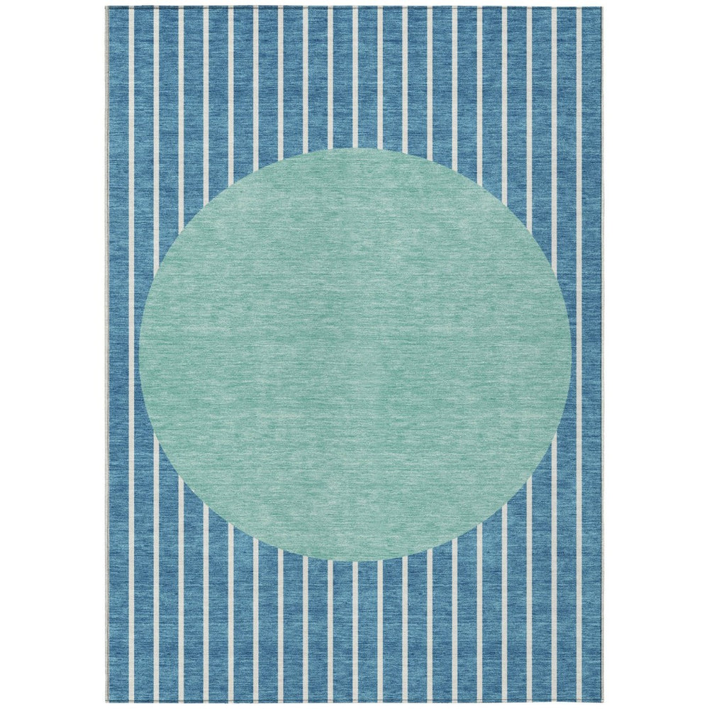 HomeRoots 9' X 12' Teal Blue Aqua Striped Washable Area Rug - Durable, Stylish for Indoor & Outdoor Spaces 597203