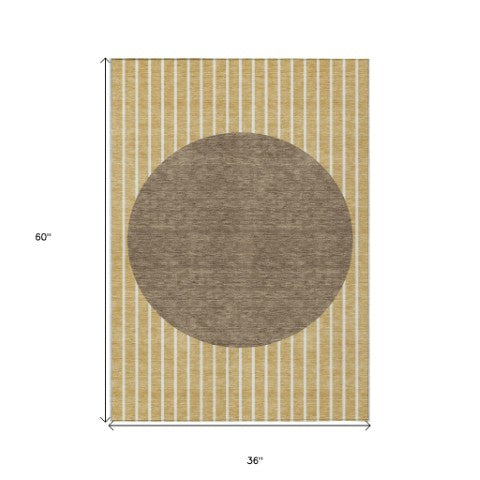 Homeroots 3' Black And Beige Striped Washable Area Rug - Durable, Stylish Design For Indoor And Outdoor Use 3' X 5' Polyester 597205