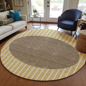 Homeroots 3' Black And Beige Striped Washable Area Rug - Durable, Stylish Design For Indoor And Outdoor Use 8' Round Polyester 597207