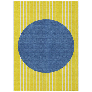 HomeRoots 5' Striped Washable Area Rug in Vibrant Yellow and Blue – Perfect for Indoor and Outdoor Spaces! 5' X 8' 597212