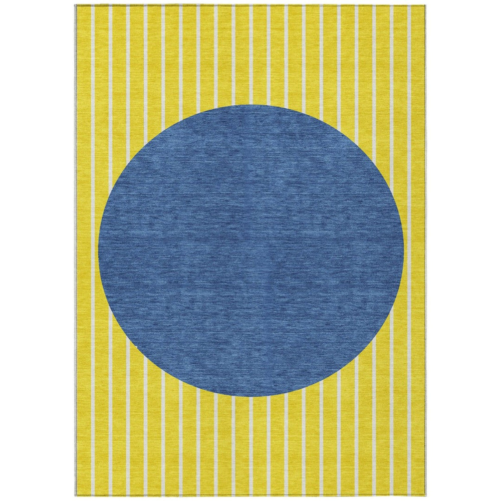 HomeRoots 9' X 12' Yellow And Blue Striped Area Rug - Washable, Durable, Stylish for Indoor & Outdoor Spaces 597215