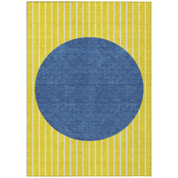 HomeRoots 5' Striped Washable Area Rug in Vibrant Yellow and Blue – Perfect for Indoor and Outdoor Spaces! 10' X 14' 597216