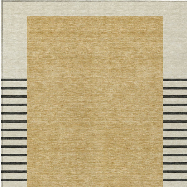 Homeroots 3' Gold Black Beige Striped Washable Area Rug For Indoor Outdoor Spaces - Durable & Versatile Decor 3' X 5' Polyester 597217