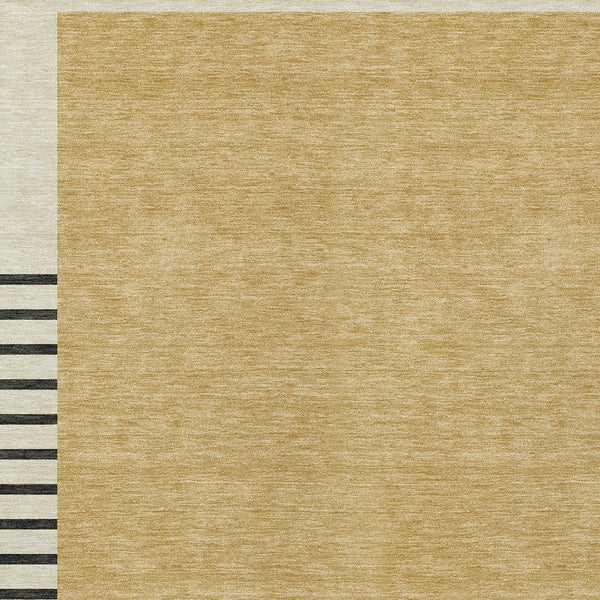 Homeroots 3' Gold Black Beige Striped Washable Area Rug For Indoor Outdoor Spaces - Durable & Versatile Decor 3' X 5' Polyester 597217