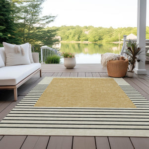 Homeroots 3' Gold Black Beige Striped Washable Area Rug For Indoor Outdoor Spaces - Durable & Versatile Decor 3' X 5' Polyester 597217