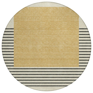 HomeRoots 5' Stylish Gold, Black & Beige Striped Washable Indoor/Outdoor Area Rug for Modern Living Spaces 8' Round 597219