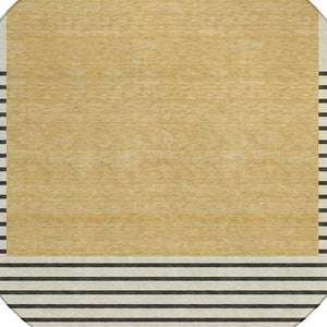 Homeroots 3' Gold Black Beige Striped Washable Area Rug For Indoor Outdoor Spaces - Durable & Versatile Decor 8' Round Polyester 597219