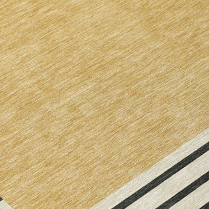 Homeroots 3' Gold Black Beige Striped Washable Area Rug For Indoor Outdoor Spaces - Durable & Versatile Decor 8' Round Polyester 597219