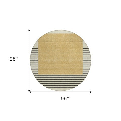 Homeroots 3' Gold Black Beige Striped Washable Area Rug For Indoor Outdoor Spaces - Durable & Versatile Decor 8' Round Polyester 597219