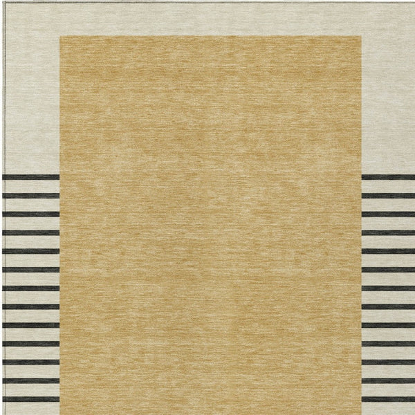 Homeroots 3' Gold Black Beige Striped Washable Area Rug For Indoor Outdoor Spaces - Durable & Versatile Decor 9' X 12' Polyester 597221