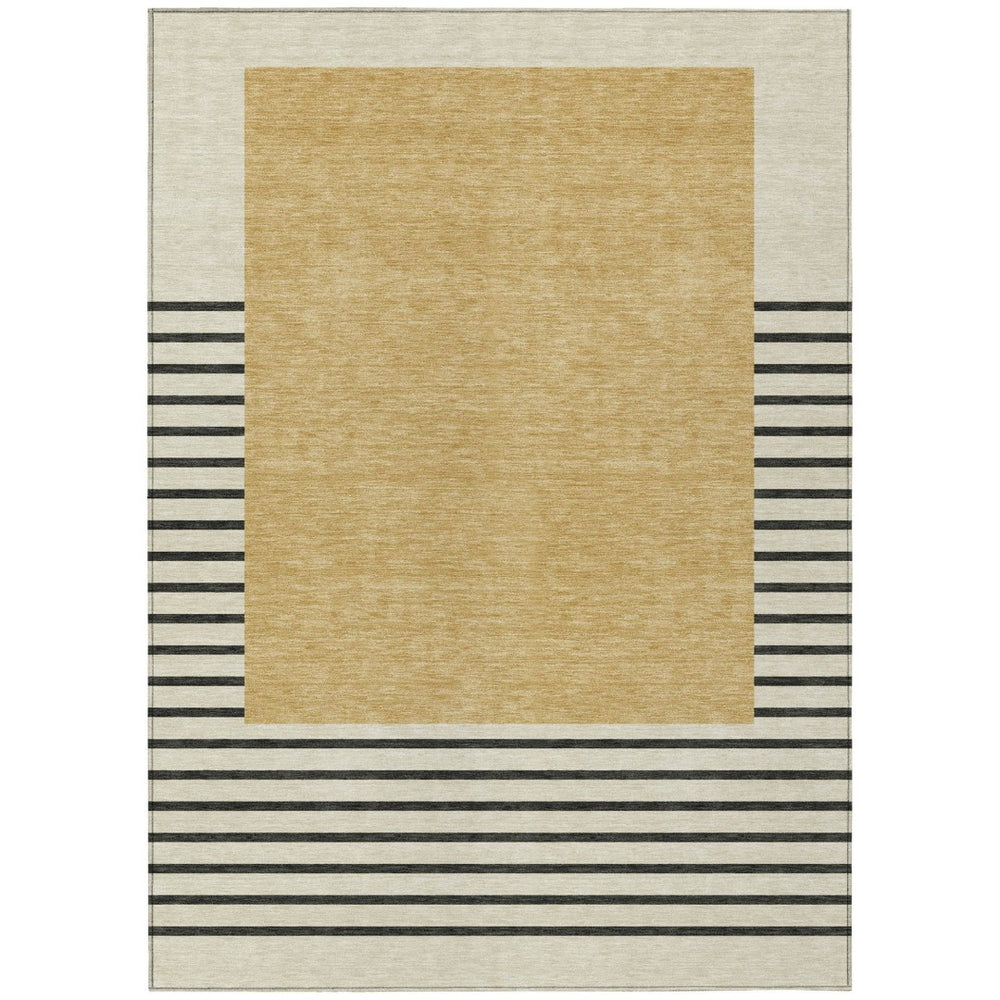HomeRoots 9' Classic Gold, Black & Beige Striped Washable Area Rug – Perfect for Indoor & Outdoor Spaces! 597221