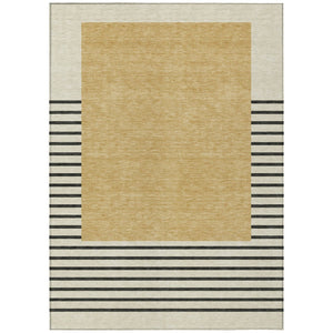 HomeRoots 9' Classic Gold, Black & Beige Striped Washable Area Rug – Perfect for Indoor & Outdoor Spaces! 597221