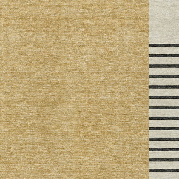 Homeroots 3' Gold Black Beige Striped Washable Area Rug For Indoor Outdoor Spaces - Durable & Versatile Decor 9' X 12' Polyester 597221