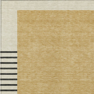 Homeroots 3' Gold Black Beige Striped Washable Area Rug For Indoor Outdoor Spaces - Durable & Versatile Decor 10' X 14' Polyester 597222