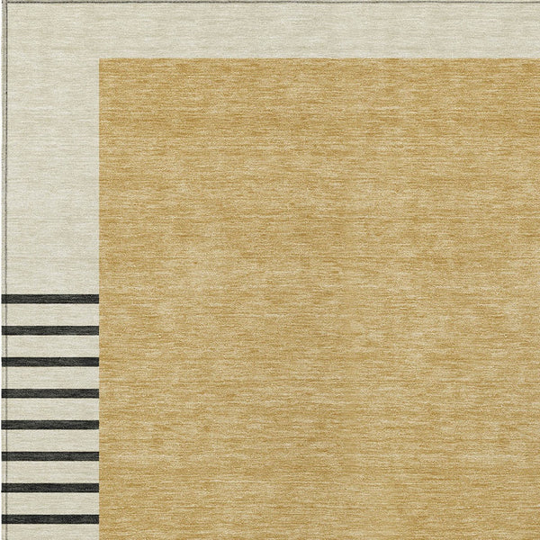 Homeroots 3' Gold Black Beige Striped Washable Area Rug For Indoor Outdoor Spaces - Durable & Versatile Decor 10' X 14' Polyester 597222
