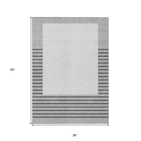 Homeroots 3' Gold Black Beige Striped Washable Area Rug For Indoor Outdoor Spaces - Durable & Versatile Decor 3' X 5' Polyester 597223