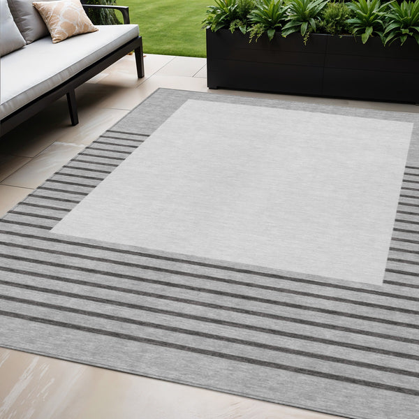 Homeroots 3' Gold Black Beige Striped Washable Area Rug For Indoor Outdoor Spaces - Durable & Versatile Decor 5' X 8' Polyester 597224