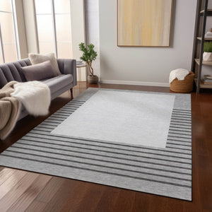 Homeroots 3' Gold Black Beige Striped Washable Area Rug For Indoor Outdoor Spaces - Durable & Versatile Decor 5' X 8' Polyester 597224