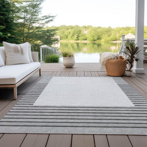 Homeroots 3' Gold Black Beige Striped Washable Area Rug For Indoor Outdoor Spaces - Durable & Versatile Decor 5' X 8' Polyester 597224
