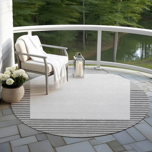 Homeroots 3' Gold Black Beige Striped Washable Area Rug For Indoor Outdoor Spaces - Durable & Versatile Decor 8' Round Polyester 597225